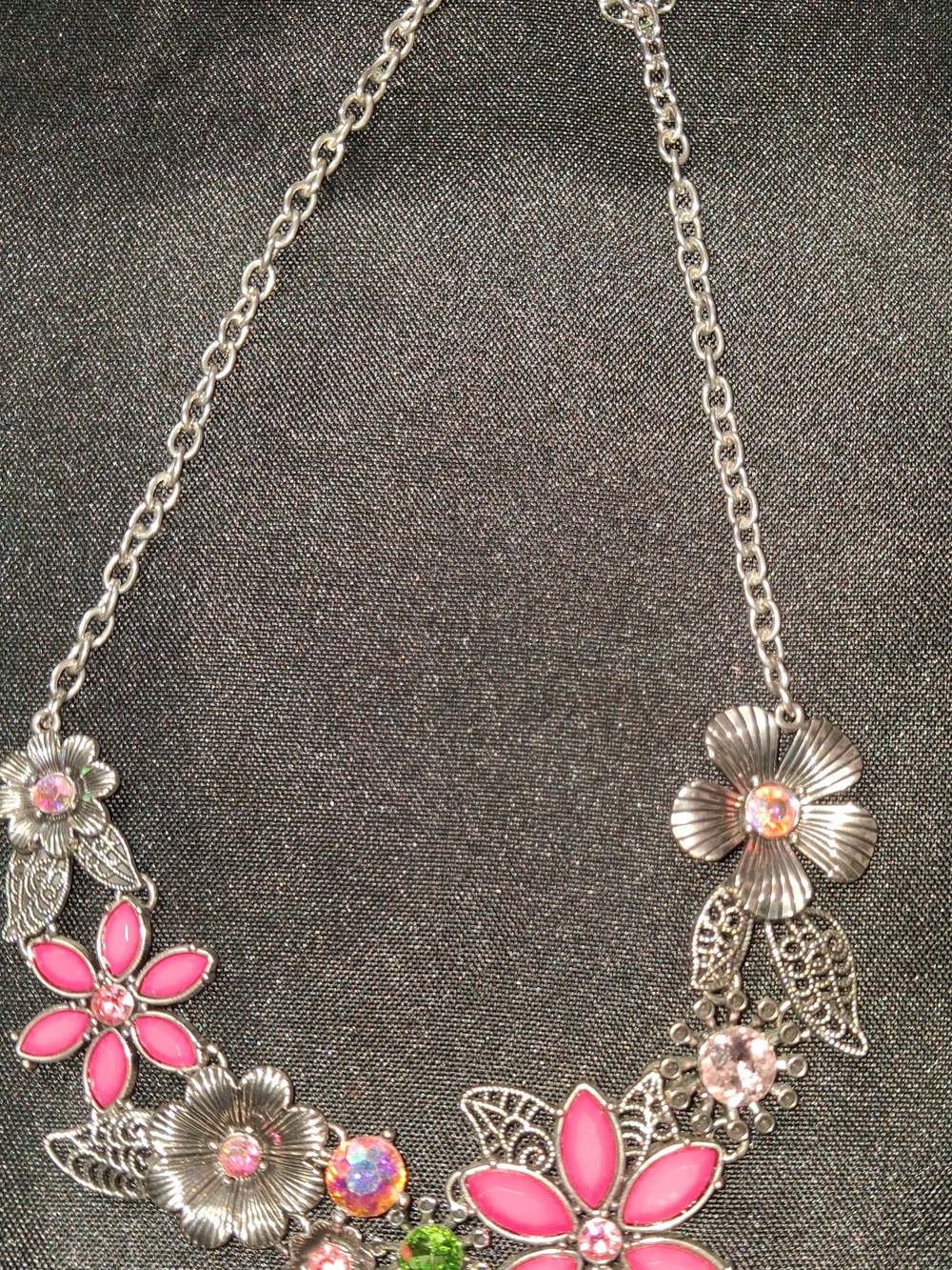 Silver-Tone Pink Floral Statement Necklace